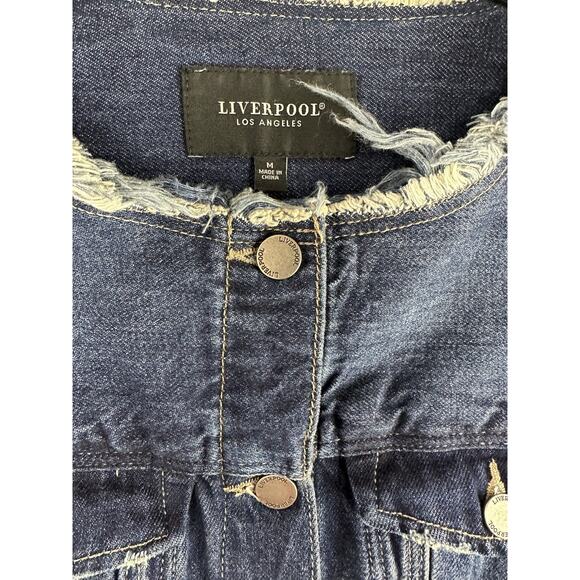 Liverpool Lace Up Jacket Distressed Button Front LS Denim Women's Size Medium - Picture 7 of 14